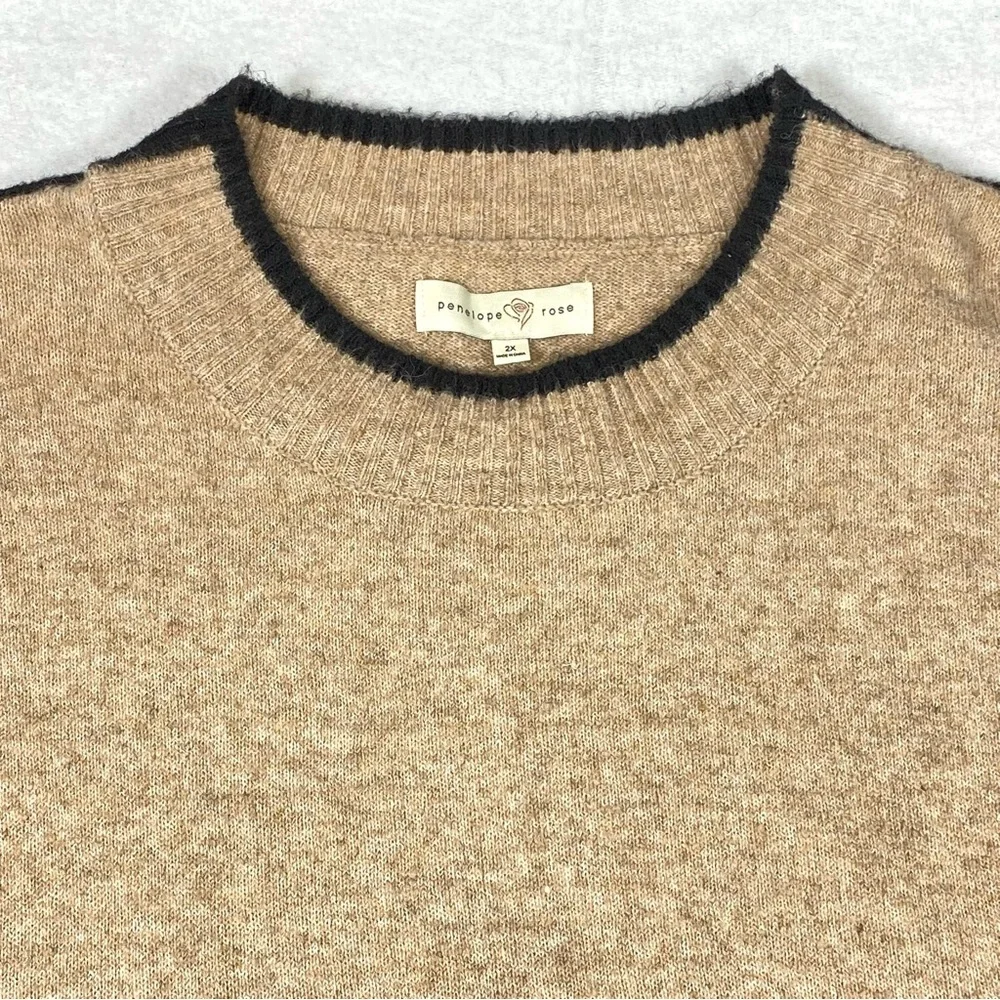 Penelope Rose Midi Knit Sweater Dress Women's 2X Tan & Black Trim Crew Neck NWT - Picture 4 of 13